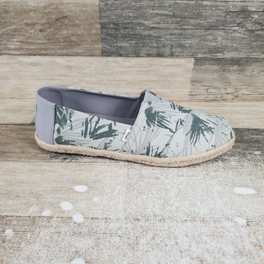 Toms Alpargata Rope Mens Flat 8.5 Gray Mercury Botanical Palmen Print Espadrille